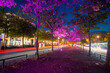 Silbury boulevard illuminated at night in Milton Keynes. England