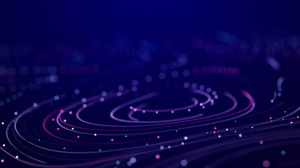 Fototapete - Abstract digital background from rounded colored lines. Information flow space. Big data visualization. 3D rendering.