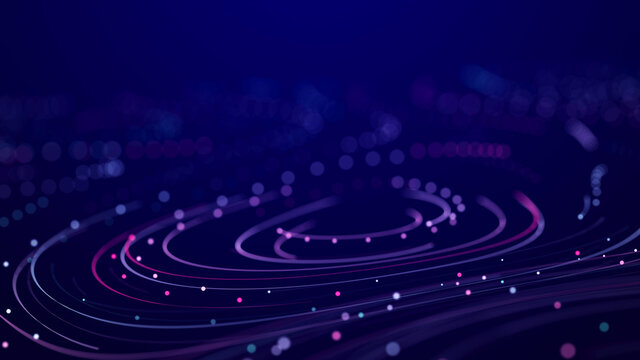 Abstract digital background from rounded colored lines. Information flow space. Big data visualization. 3D rendering.