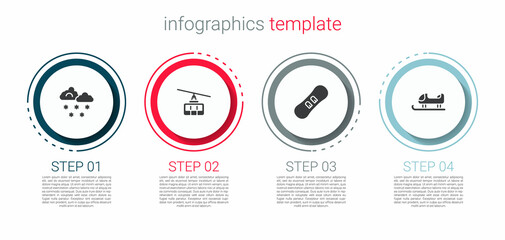 Sticker - Set Cloud with snow, Cable car, Snowboard and Sled. Business infographic template. Vector