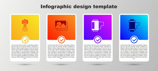 Canvas Print - Set Photo camera, frame, Camera roll cartridge and . Business infographic template. Vector