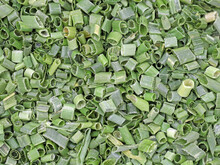 Sliced Freeze Dried Chives Background, Top View Close Up