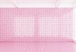 Pink background room with pink wall and pink tile floor. 3d rendering