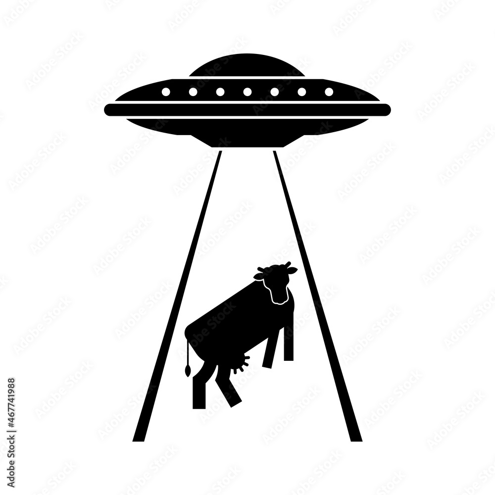 Ufo steals cow icon sign. Alien flying saucer and cows. Concept of ...