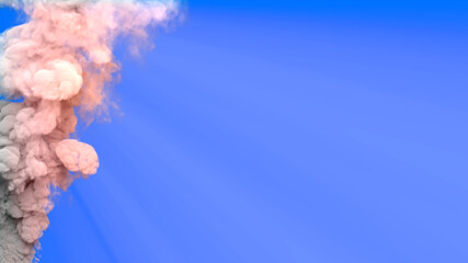 toxic smoke from volcano on blue sky with sun beams - abstract 3D illustration