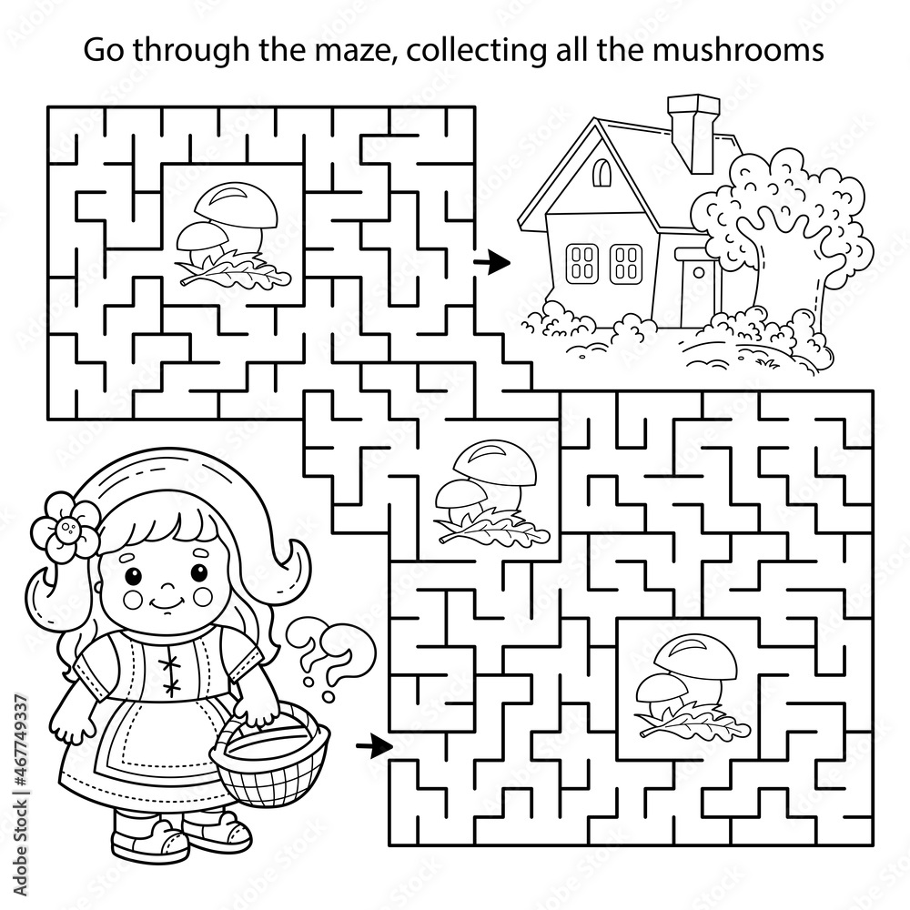 Maze or Labyrinth Game. Puzzle. Coloring Page Outline Of cartoon cute ...