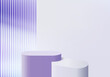 3d background products display podium scene with violet platform. background vector 3d rendering with podium. stand to show cosmetic products. Stage showcase on pedestal display purple studio