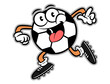 Cartoon illustration of soccer ball wearing football boots running and greeting audience, best for mascot, logo, and sticker for soccer tournament for kids