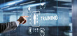 © Funtap - Trainning concept. Businessman pressing on touch screen interface inscription