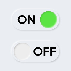 Fototapete - Icon on and off toggle switch button UI UX for mobile applications, web and social media. Neumorphism icons and control elements on light background.