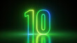 3d render, number nine glowing in the dark with green blue neon light