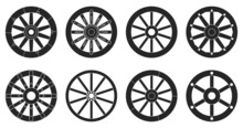 Wooden Wheel Black Vector Set Illustration Of Icon.Wheel Wagon Vector Set Of Icon.black Collection Wooden Cartwhee Wagon On White Background.