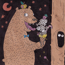 Graphic Illustration Of A Bear Eating A Large Ice Cream