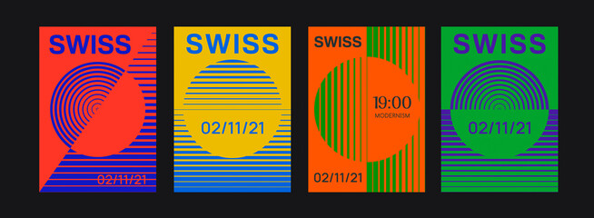 Poster - Collection of Swiss Design Modern Templates. Set of Geometric Circle Shape Patterns. Abstract minimalist backgrounds.