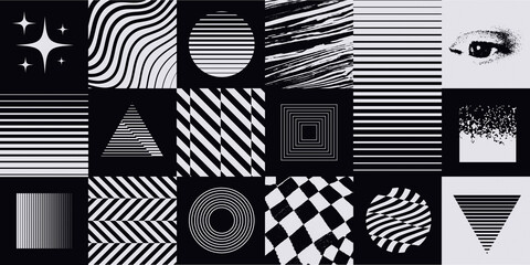 Aufkleber - Modern Bauhaus Geometric Background. Abstract Shapes. Postmodern Artwork. Collage Of Textures and Graphic Elements Vector Design.