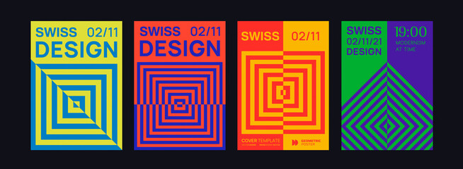 Poster - Set of Swiss Design Posters. Square Geometric Shapes Pattern Vector Design. Modern bauhaus cover template.