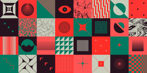Aufkleber - Modern Abstract Geometric Pattern Background. Cool Bauhaus Artwork. Postmodern Graphic Elements.