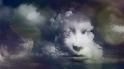 Wall Mural - mystic woman's face in clouds