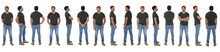 Line Of Same Man With Various Poses On White Background