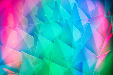 Poster - volumetric structure of chaotic pyramidal protrusions in perspective of spectral colors blurred image , 3d render, acoustics