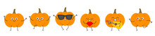 Set Pumpkin Character Cartoon Face Smiling Joy Vegetable Jumping Running Loves Sings Happy Emotions Icon Vector Illustration.