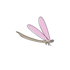 Poster - one single line drawing of cute dragonfly for company logo identity. odonata animal mascot concept f