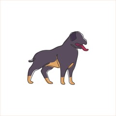 Sticker - Single one line drawing of dashing rottweiler dog for security complogo identity. Purebred dog mascot concept for pedigree friendly pet icon. Modern continuous one line draw design vector illustration