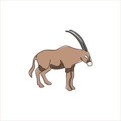 Poster - Single continuous line drawing of dashing oryx for company logo identity. Antelope mammal mascot concept for national conservation park icon. Modern one line draw design vector graphic illustration