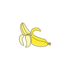 Wall Mural - Single continuous line drawing slice ripe healthy organic banana orchard logo identity. Fresh tropical fruitage concept for fruit garden icon. Modern one line graphic draw design vector illustration