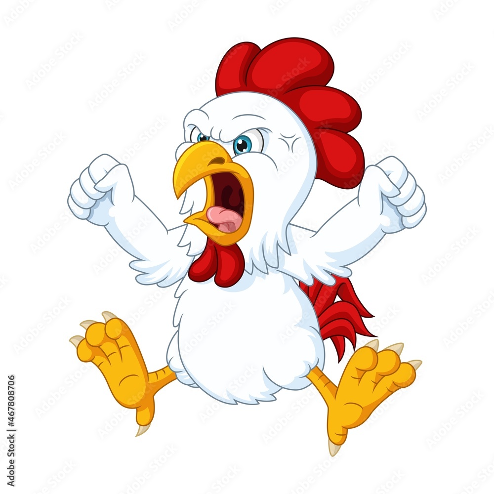 Cartoon angry chicken on white background
