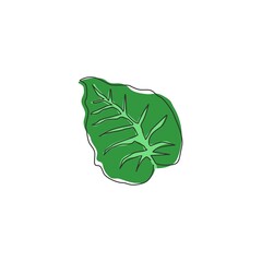 Wall Mural - One continuous line drawing of tropical leaf plant. Printable poster decorative houseplant concept for home wall decor wallpaper ornament. Modern single line graphic draw design vector illustration