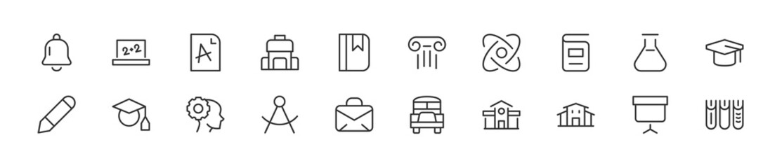 Sticker - Set of simple student line icons.