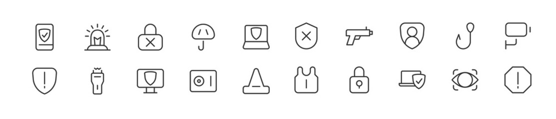 Poster - Linear icon set of security.