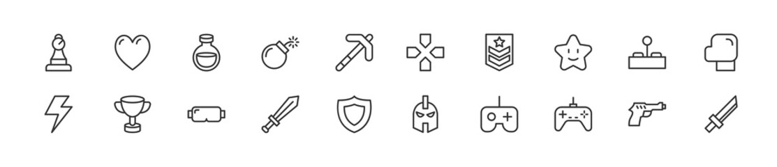 Poster - Pack of line game icons.