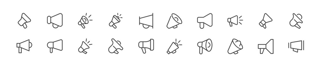 Poster - linear icon set of loudspeaker.
