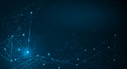 Aufkleber - Vector molecule, Network Connected lines with dots, technology on blue background. Abstract internet network connection design for web site. Digital data, communication, science and futuristic concept