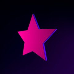 Poster - Neon star icon in flat style. 3d rendering ui ux interface element. Dark glowing symbol.