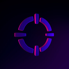 Poster - Neon target icon. 3d rendering ui ux interface element. Dark glowing symbol.