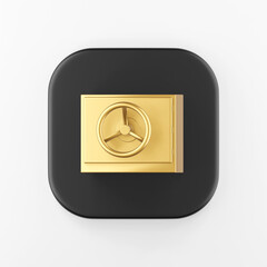 Poster - Golden safe icon. 3d rendering black square key button, interface ui ux element.