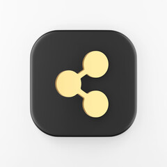 Poster - Gold share icon in flat style. 3d rendering black square key button, interface ui ux element.