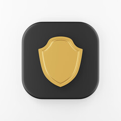 Poster - Flat outline golden shield icon. 3d rendering black square key button, interface ui ux element.