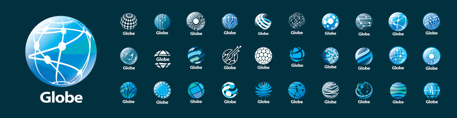 Poster - A set of vector logos of the Globe on a gray background