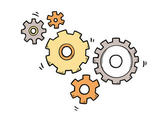 Poster - Hand drawn gear set. Doodle sketch style color gear mechanism. Concept of business idea, teamwork, progress background. Doodle cog vector illustration.