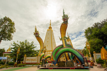 Ubon Ratchathani, Thailand - 23 October 2021 : pagoda , Phraya Naga Wat Phra That Nong Bua Ubon Ratchathani Province, Thailand