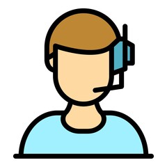 Poster - Man headset icon. Outline man headset vector icon color flat isolated