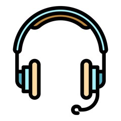 Poster - Gaming headset icon. Outline gaming headset vector icon color flat isolated