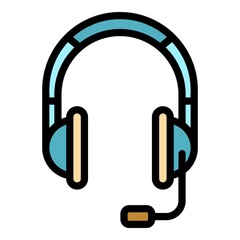 Poster - Music headset icon. Outline music headset vector icon color flat isolated