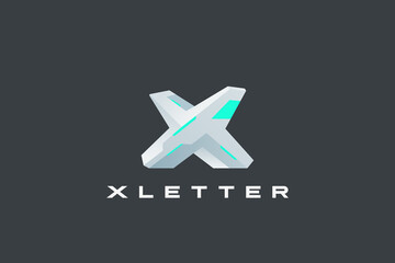 Poster - letter x design cross vector template future hitech cyberpunk style. 3d technology logotype.