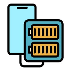 Poster - Full battery power bank icon. Outline full battery power bank vector icon color flat isolated