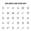 © Dilia Almukhambetova - Military concept. Soldier line icon set perfect for logos, mobile apps, online shops and web sites. Vector symbols of militaty isolated on white background